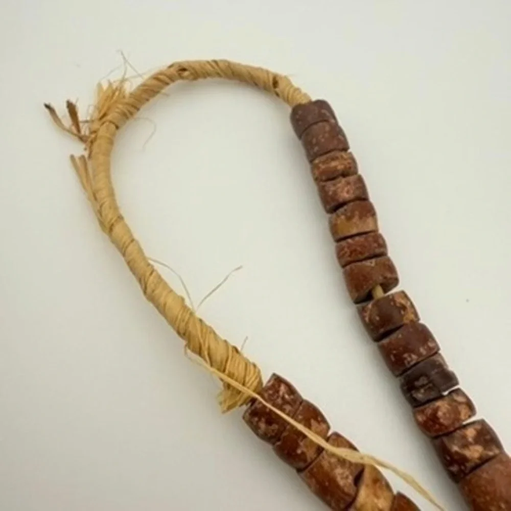 Vintage African Trade Beads Bauxite Clay Disc Heishi Strand Natural Raffia Cord